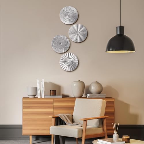 Hicarer 4 Pcs 12 Inch Silver Metal Wall Art Decor Modern Sunburst Decor - Image 4