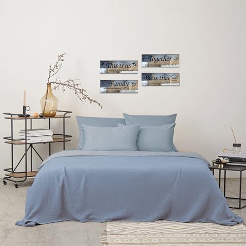 Lnond 4 Pieces Blue and Brown Abstract Living Room Wall Decor, Motivational Home Family Rustic Wall Art Decor for Bedroom Living Room, Rustic Wooden Farmhouse Home Decor, 12 x 4 Inch - Image 6