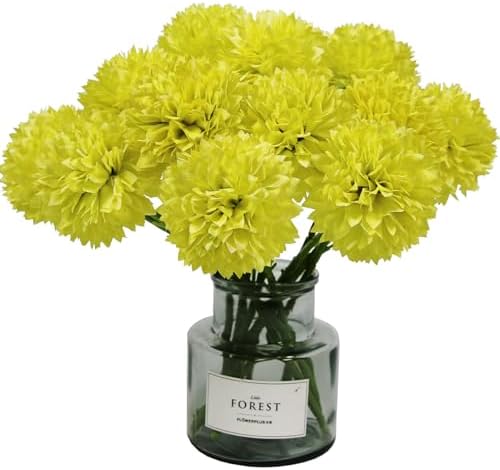 Tinsow 12PCS Artificial Ball Chrysanthemum Faux Flowers Bouquet Yellow by Tinsow