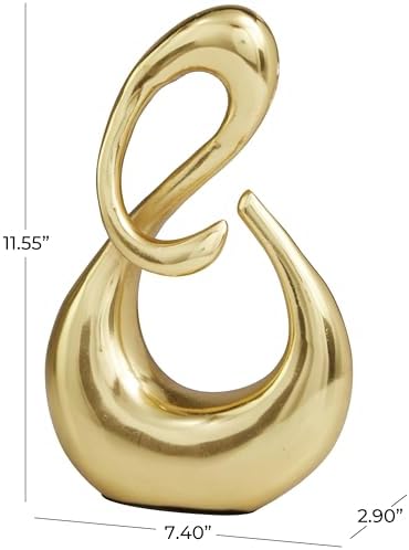 Deco 79 Aluminum Metal Abstract Decorative Sculpture Swirl Home Decor Statue, Accent Figurine 7" x 3" x 12", Gold - Image 6