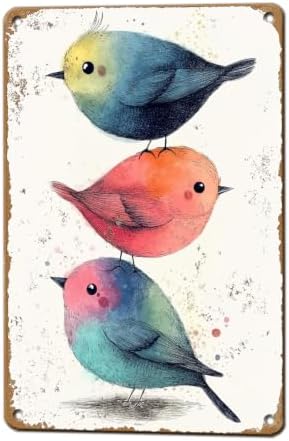 Vintage Tin Sign Watercolor Birds Wall Decor Nursery Print Cute Wall Decoration Animals Tin Sign Poster Home Bar Plate Wall Decor Birds Metal Tin Sign 12x8 Inch by KIYOYOHomeIsOurHappyPlace