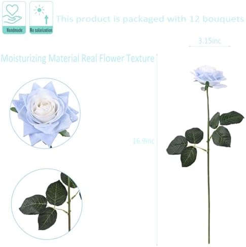 Kimura's Cabin 12pcs Real Touch Roses Artificial Flowers Lifelike Rose,Blue - Image 2