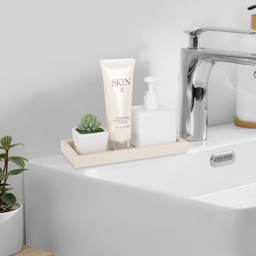 Silicone Bathroom Vanity Tray Dish Soap Holder Sink Organizer, Beige - Image 7