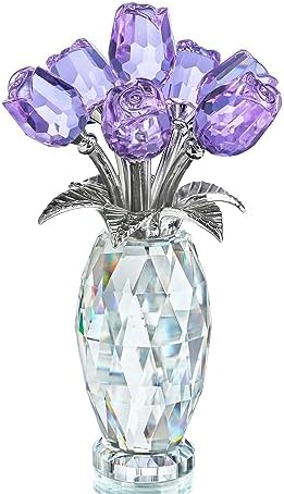 Purple Crystal Rose Flower Figurine Collectible Table Centerpiece Decor by HDHYALINEDORA