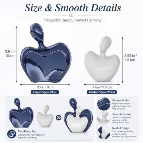 XMGZQ Blue White Mini Hugging Couple Statue Ceramic Lover Figurine Home Decor is a Romantic Gift for Her on Wedding Anniversary and Valentines, TV Stand Decoration Knick Knacks for Shelves (Blue) - Image 2
