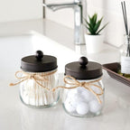 SheeChung 3 Pack Glass Mason Jar Qtip Holder, Bronze Stainless Steel Lids - Image 2