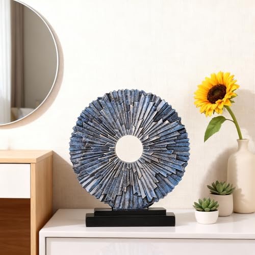Blue Home Decor Sculpture, Unique Round line Statue, Modern Home Decor, Decorative Panel Statue for Living Room tv Cabinet, Office, Bedroom, Dining Table Center Blue Decor - Image 4
