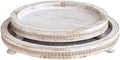 2 Piece Whitewashed Wooden Serving Tray Set with Beaded Design, Farmhouse Centerpiece Table Decorations, Round Coffee Table Tray for Living Room Home Decor, Ottoman Tray Decor for Rustic Styles by MACVAD