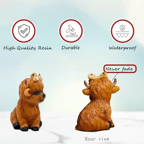 Highland Cow Figurine for Tie a Bow Decor, Highland Cows Themed Gifts for Women, Resin Figures Home Desk Decorations Accents (Brown) (1, Highland Cow Figurine(Brown)) - Image 5