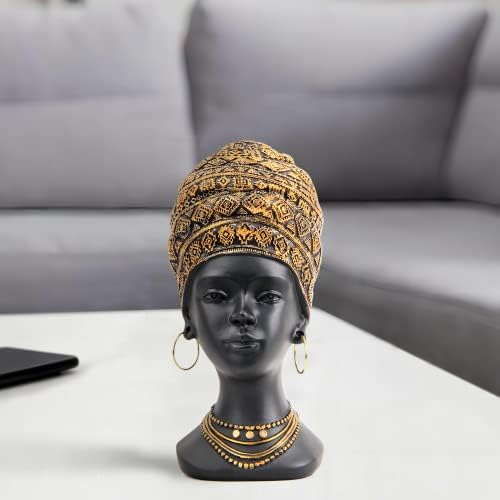 Smadeer African Statue for Home Decor, Women Bust Figurine Antique Gold - Image 4