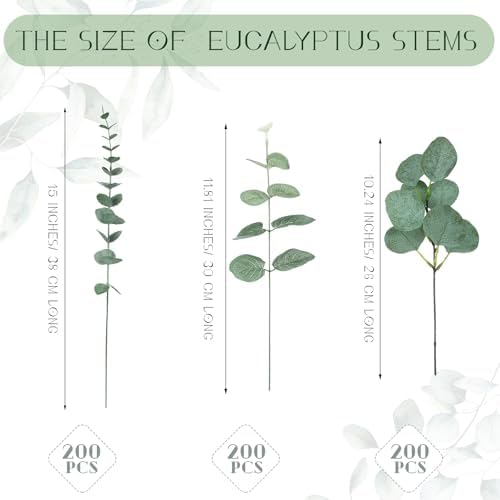Giegxin 600 Pcs Mixed Artificial Eucalyptus Leaves Stems Bulk Green - Image 2
