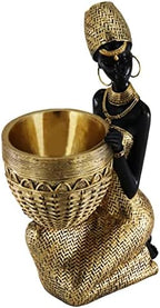 Lescafita African Tribal Woman Seated Statue with Basket by LESCAFITA