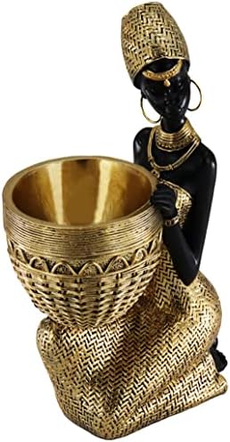 Lescafita African Tribal Woman Seated Statue with Basket by LESCAFITA