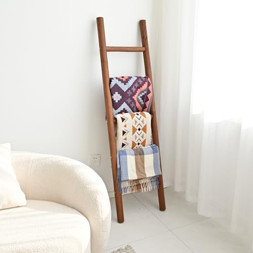 FUIN Blanket Ladder, 57in Rustic Solid Wood Decorative Ladder, Dark Brown - Image 6