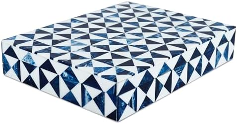 Handicrafts Home Blue and White Decorative Storage Box with Lid – Slim Rectangular Storage Box, Handmade Resin Inlay Wooden Box, Remote Holder, Desk Organizer, Decorative Keepsake & Jewelry- 6x8x1.5 by HandicraftsHome