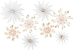 Blulu 8 Pcs Orange Metal Wall Art Cast Iron Starburst Wall Decor Bling Crystal Sculptures Living Room 3D Teardrop Radial Rhinestone Hanging Diamond Accents for Home Office Bedroom Entryway - Image 3