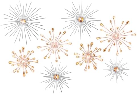 Blulu 8 Pcs Orange Metal Wall Art Cast Iron Starburst Wall Decor Bling Crystal Sculptures Living Room 3D Teardrop Radial Rhinestone Hanging Diamond Accents for Home Office Bedroom Entryway - Image 3