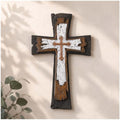 Rustic Layered Wall Cross Decor - 12 Inch Vintage Resin Hanging Crucifix with Gold Accents, Distressed Wood Style Decorative Cross with Keyhole Hanger for Home Altar, Living Room, or Religious Gift by Magicsculp