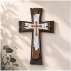 Rustic Layered Wall Cross Decor - 12 Inch Vintage Resin Hanging Crucifix with Gold Accents, Distressed Wood Style Decorative Cross with Keyhole Hanger for Home Altar, Living Room, or Religious Gift by Magicsculp