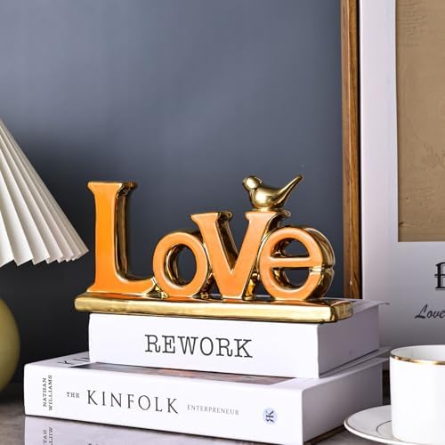 Love Sign Decoration - Orange & Gold Signs for Home Decor, Personalized Love Decor with Gold Bird Sculpture (2 Pcs) - Image 6