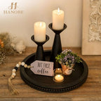 Hanobe Round Decorative Tray with Beaded Edge, Distressed Dark Brown Finish - Image 2