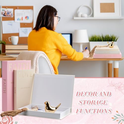 Faccito Set of 3 Linen Decorative Books Set Includes Gold Bird and Wooden Beaded Tassel Elegant Aesthetic Fake Books for Coffee Table Shelf Mantel Storage Boxes for Home Decor(Elegant Colors) - Image 6