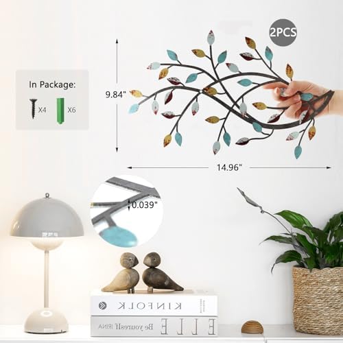 Meltset Metal Tree Leaf Wall Decor, Vine Olive Leaf Branch Wall Art, Wrought Iron Scroll Artwork, Decorative Wall Sculptures Above The Bed, Living Room, Hallway, Indoor and Outdoor（S/Farmhouse） - Image 3
