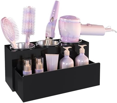 Glossy Black Countertop Detachable Hair Tool Organizer for Vanity by PITBVO