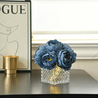 Artificial Peony Silk Flower Centerpieces with LED Light Faux Floral Arrangement in Glass Vase for Home Wedding Table Decoration (Dusty Blue) - Image 4