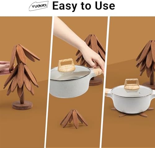 Yuoyar Coasters, Wooden Tree-Shaped Sapeli Wood Drink Coasters Set for Coffee Table, Kitchen Table Decor (Wood-1, Extra Large(Large Trivets)) - Image 2