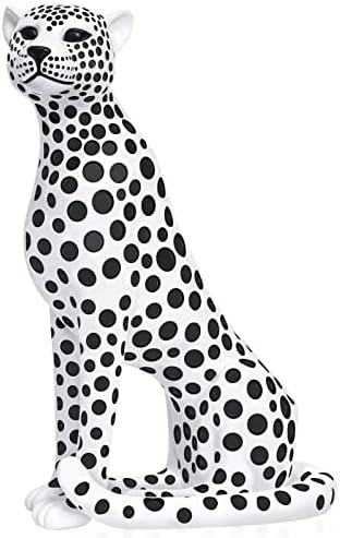 Quoowiit Statues for Home Decor, Modern Sculptures and Statues Decorations for Living Room, Bedroom, Table, Bookshelf, White Resin Leopard Art Decorative Sculpture with Black Polka Dots Design by Quoowiit