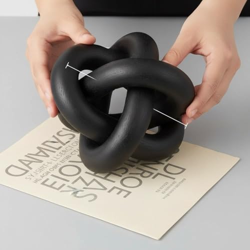 Wood Knot Chain Link Decor, 3 Link Boho Wooden Hand Carved Decorative, Handcrafted for for Coffee Table Entryway Modern Farmhouse Shelf Decoration (Black) - Image 2