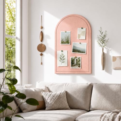 Large Arched Felt Bulletin Board, Sized 36" x 24" for Office & Wall Decor – 6 Customizable Adhesive Tiles with Pins are Perfect to Display Your Photos (Pink-B) - Image 6