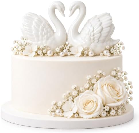White Ceramic Swan Figurines Set of 2, Wedding Cake Topper Decor by Bringingarttoyoureveryday