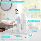 Glass Mouthwash Dispenser for Bathroom, 16 OZ Mouthwash Dispenser with Pour Spout and Wood Cup Holder and Tray, Mouth Wash Bottle Container, Farmhouse Kitchen Bathroom Decor and Accessories, White - Image 3