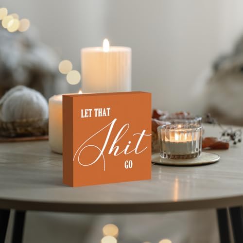 Funny Bathroom Sign, Orange Wood Box Decor for Half Bathroom, Humorous Farmhouse Shelf & Desktop Sign for Home or Office - Image 6