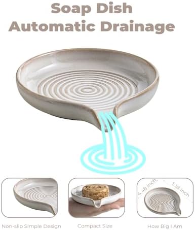 Zoeeker Soap Dish with Drainage, Ceramic Self Draining Bar Soap Holder - Image 2