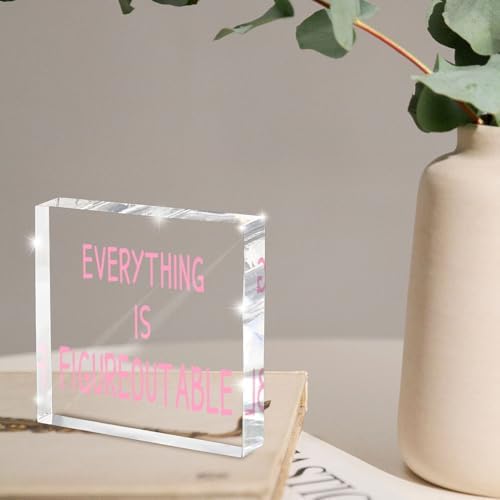Pink Office Decoration - Motivational Gifts For Women - Everything Is Figureoutable - Desk Accessories Acrylic Square Sign - Suitable For Colleagues, Friends And Relatives 4x4 Inches - Image 4