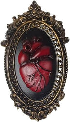 KISWIAR Gothic Anatomical Heart Wall Sculpture, 3D Resin Red Sacred Heart Wall Decor with Antique Gold Oval Frame, Victorian Dark Academia Hanging Art for Hallway, Living Room, Bedroom (Red) by KISWIAR
