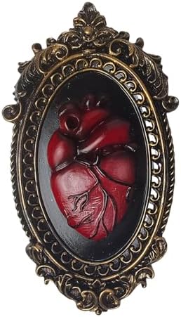 KISWIAR Gothic Anatomical Heart Wall Sculpture, 3D Resin Red Sacred Heart Wall Decor with Antique Gold Oval Frame, Victorian Dark Academia Hanging Art for Hallway, Living Room, Bedroom (Red) by KISWIAR