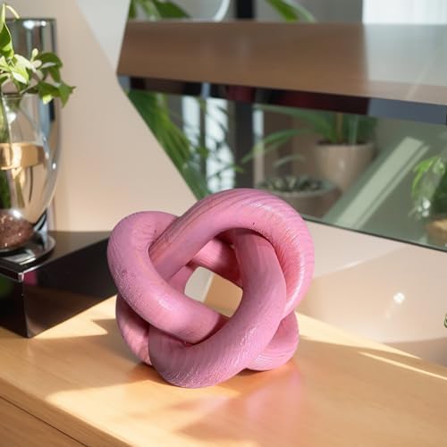 Wood Knot Decor -Coffee Table Decor Shelf Decor Table Books Hand Carved Home Decoration Boho Country Rustic Modern Shabby Chic Style Decor 3 Link Wooden Knot Chain Link Decor (Pink) - Image 5