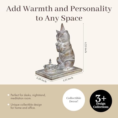 Young's Inc. Cat Figurine - Cute Cat Statue with Birthday Cake - Whimsical Decor for Cat Lovers - Cat Collectibles and Meditation Decor - 4.72" L x 2.56" W x 4.33" H - Image 3