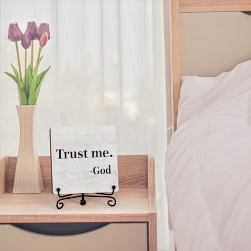 Inspirational Office Desk Decor, Trust Me God Sign, Desk Decorations For Office Home Living Room Classroom, Shelf Decor, Inspirational Christian Gifts, Wooden Plaque With Stand (B02) - Image 4