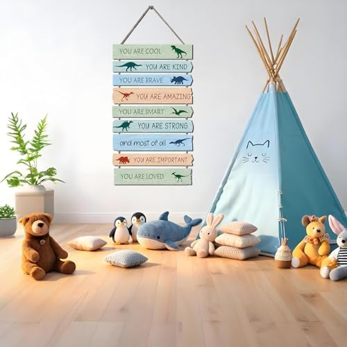 Dinosaur Wall Decor for Boys Room, 9-Piece Inspirational Wooden Signs with Positive Affirmations, Dino Nursery Decor for Toddler Kids Bedroom, Baby Boy Room Art with Motivational Quotes - Image 3