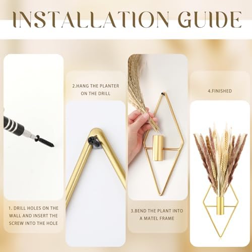 Peryiter 2 Pcs Boho Pampas Wall Art Decor Hanging Metal Wall Art, Gold - Image 3