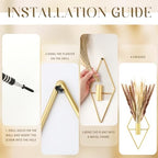 Peryiter 2 Pcs Boho Pampas Wall Art Decor Hanging Metal Wall Art, Gold - Image 3