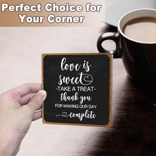 Love Is Sweet Sign, Funny Dessert Bar Wooden Plaque with Stand, 5″ x 5″ - Image 5