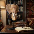 Elephant Wood Statue Home Decor Boho Tribal Carved Accent - Image 2