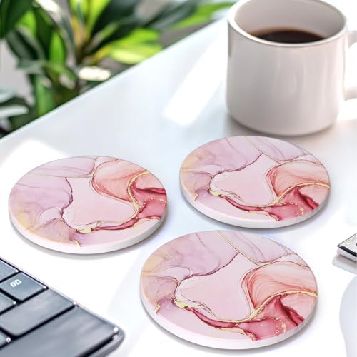 6 Pcs Pink Marble Abstract Ceramic Coasters with Holder for Coffee Table - Image 5