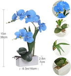 Artificial Real Touch Orchid Flowers with White Ceramic Vase, Blue - Image 2
